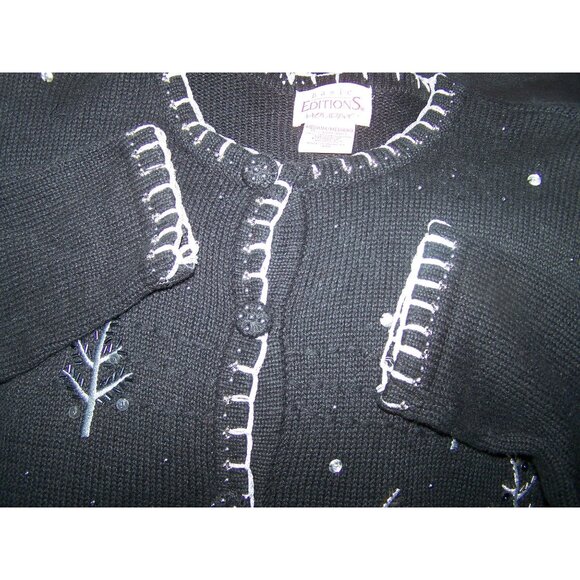 Vintage Sweater Basic Editions Holiday Silver Trees Party Christmas Med. - Picture 4 of 8